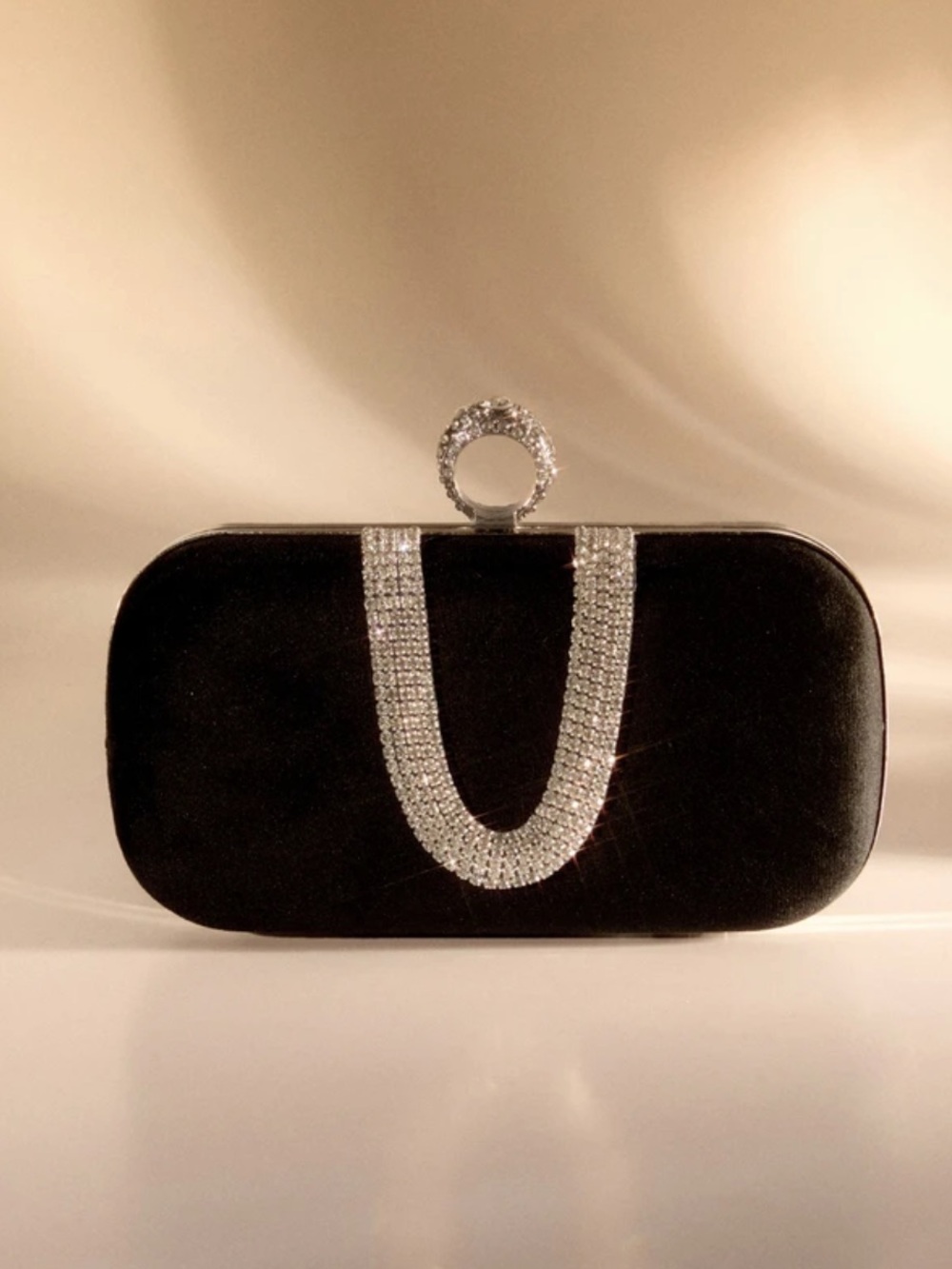 Black Velvet Crystal-Accent Evening Clutch